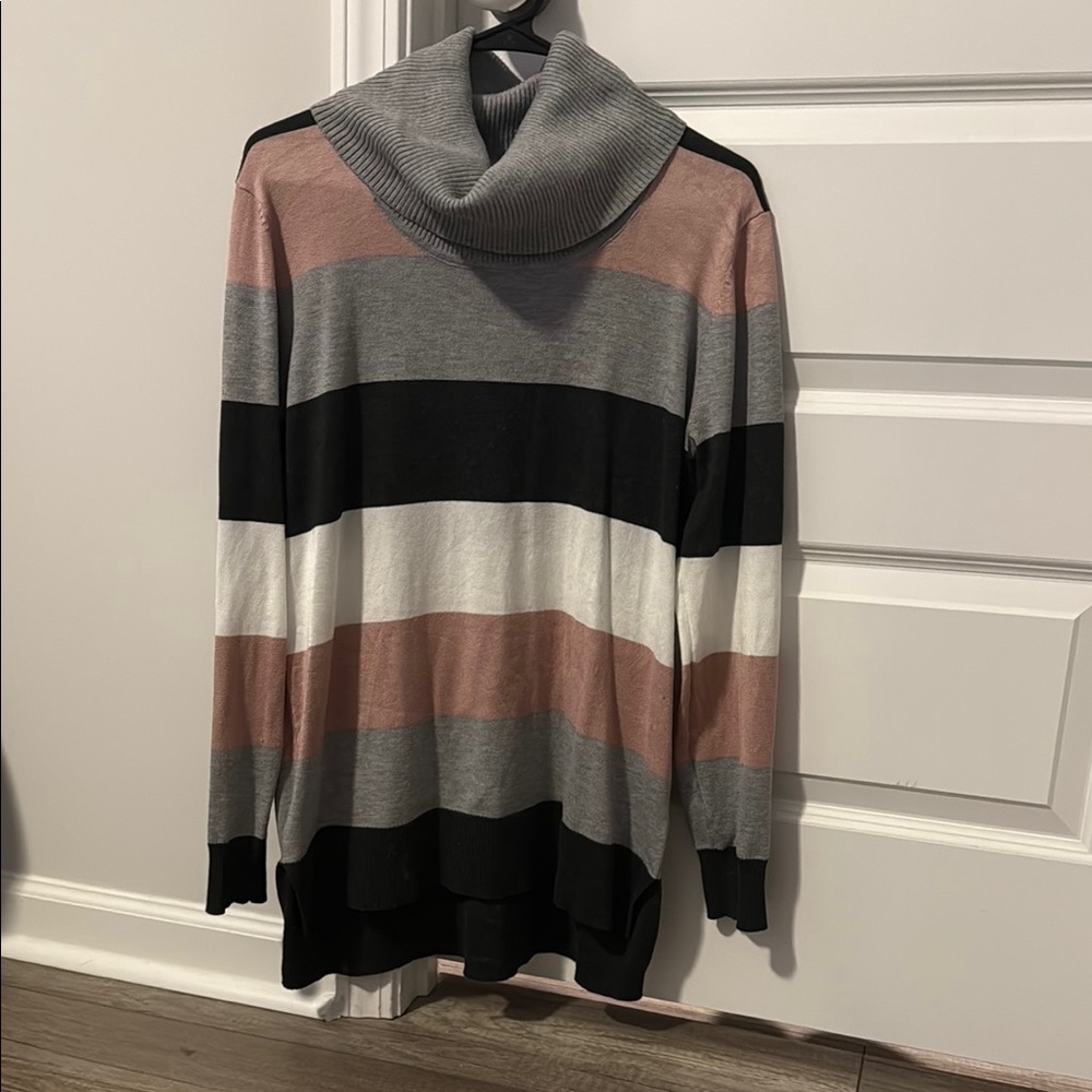 Cable & Gauge Multicolor Striped Turtleneck Sweater